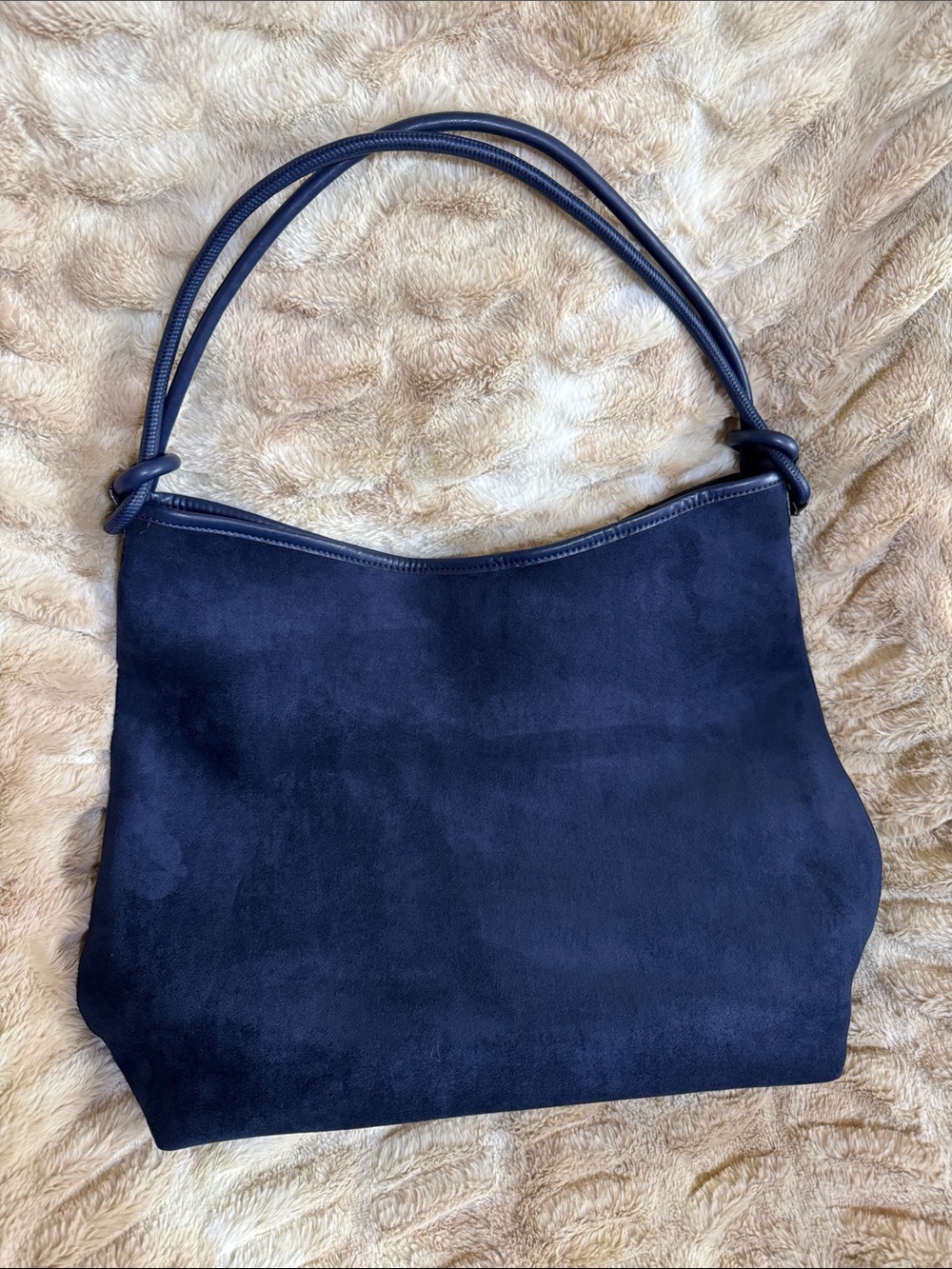 Anthropologie Mali Lili Faux Suede Navy Shoulder Bag - Picture 2 of 4